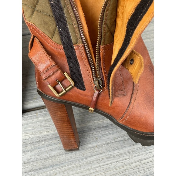 Ralph Lauren Purple‎ Label Italy Size 8B Tall Brown Leather/ Quilted Green Boots - Picture 16 of 16